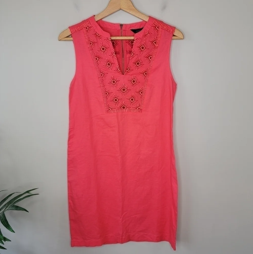 NWT J. Crew Linen Blend Embroidered Sheath Dress Size XS